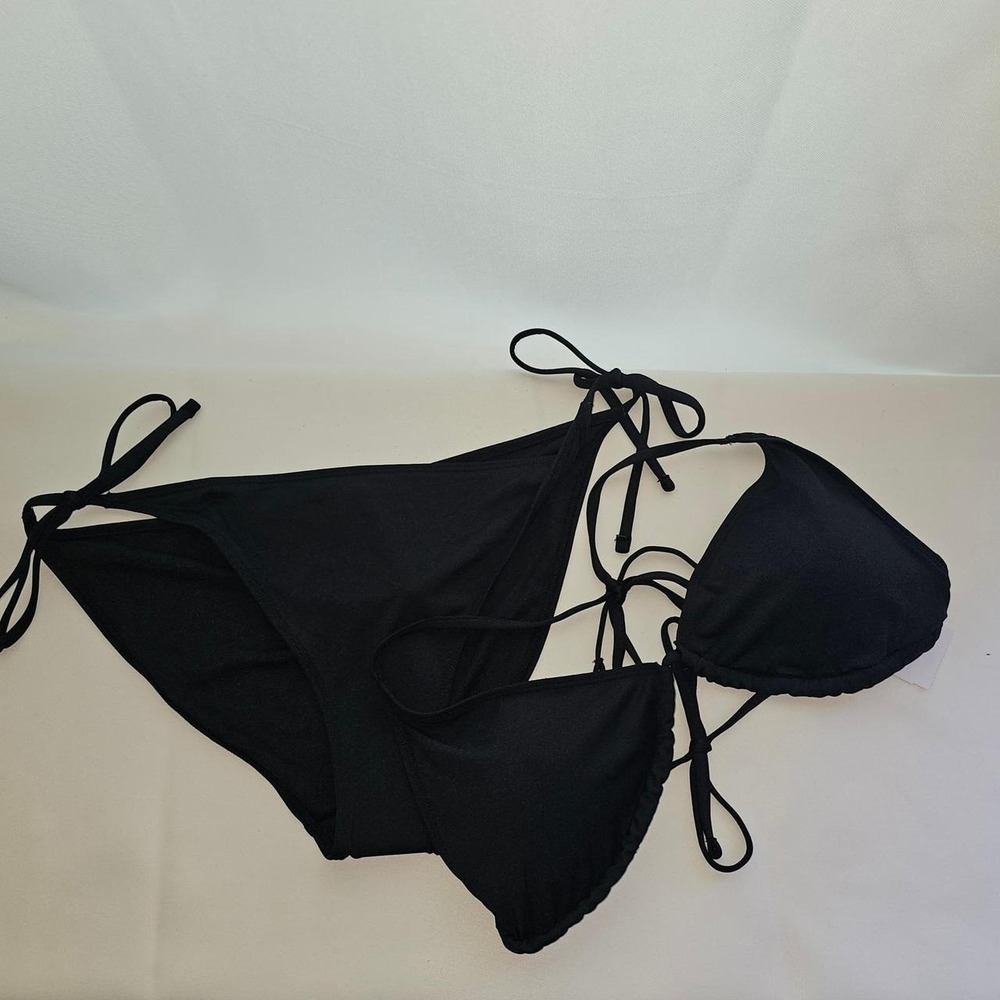 Primark Black Triangle Bikini Set Tie Side Bottoms Size L New With Tags